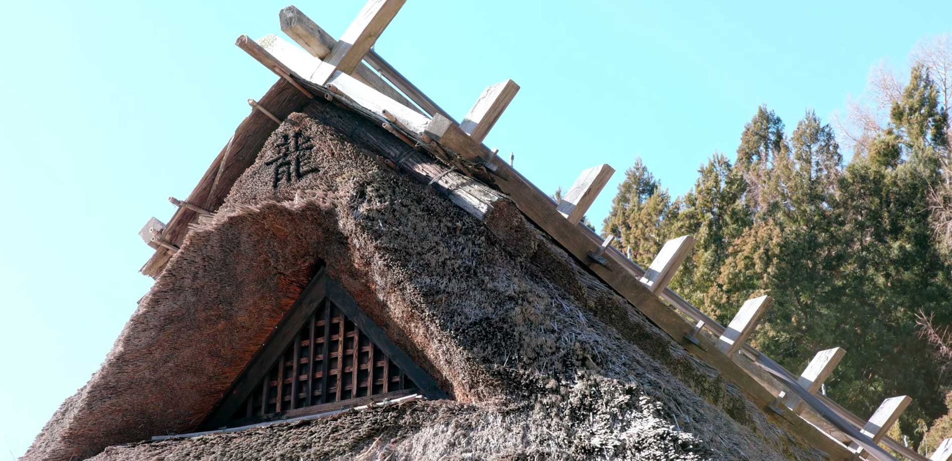 富士と茅葺き屋根のある景色_8K